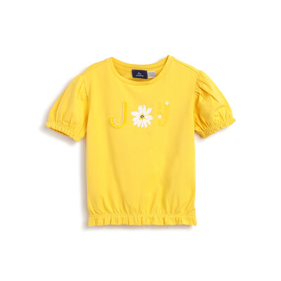 Girls Medium Yellow Printed Short Sleeve T-Shirt